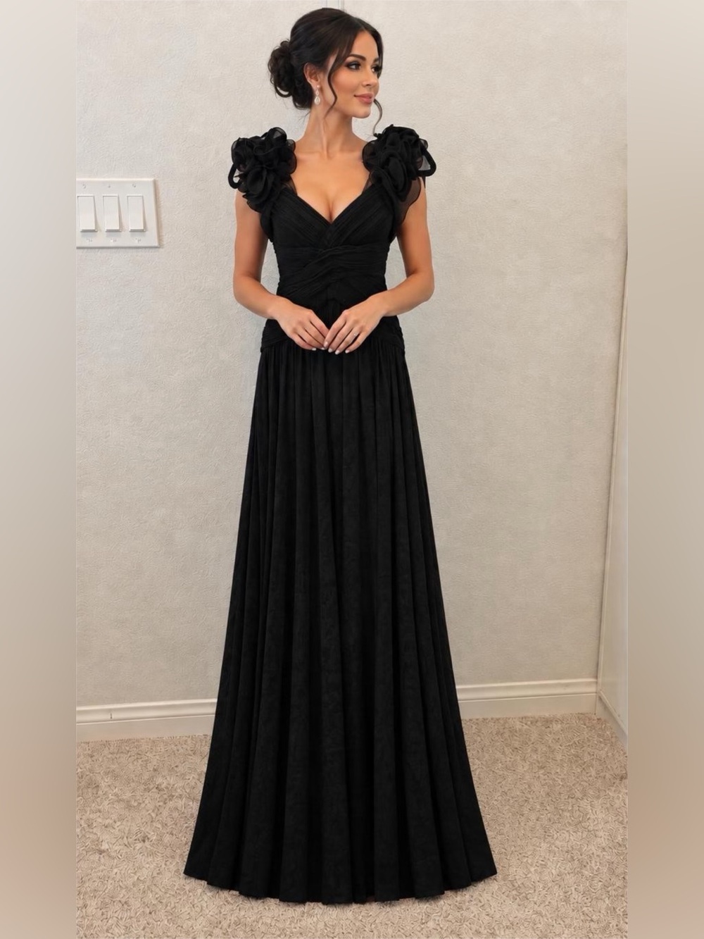 Antonio Melani Black Ruffle Maxi Dress Size 6 Like New